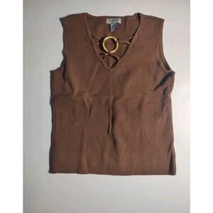 Designers Originals Sleeveless Knit Top Brown Size Medium O-ring Cut-out Y2K